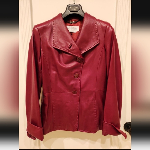 Max Mara Leather Jacket Red, Size 4 - Picture 12 of 12